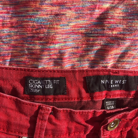 Red Denim Cigarette Fit Skinny Nine West Jeans - Picture 7 of 14